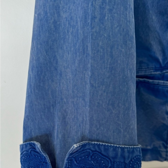 Chicos Women Size 2 (L) Distressed Y2K Blue Embroidered Cotton Jacket Travelers - Picture 9 of 15